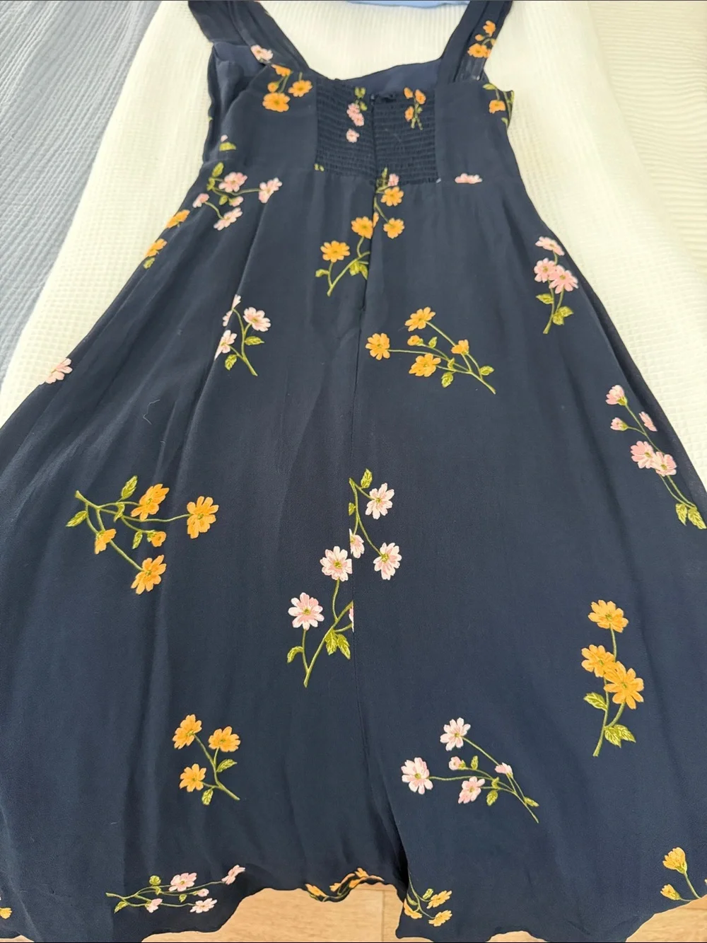 Reformation Navy Midi Slip Dress with Pink & Yellow Floral Print